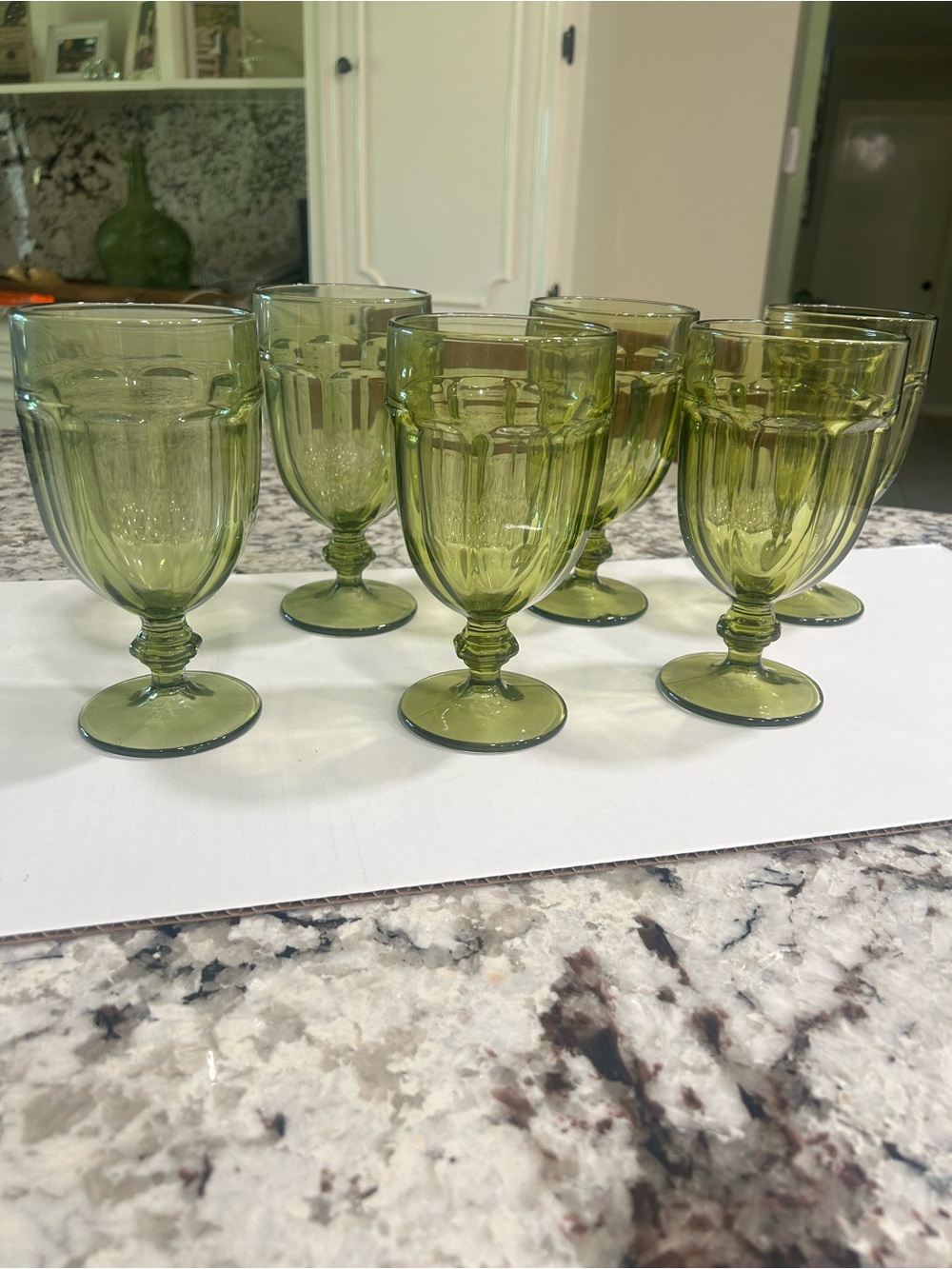 Libbey Olive Green Pressed Glass Goblets - Set of 6